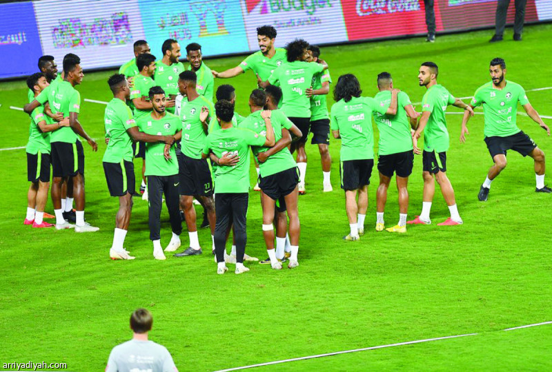 صورة التقطت أمس للاعبي المنتخب السعودي خلال التدريبات (المركز الإعلامي ـ المنتخب السعودي)