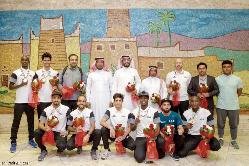 صورة التقطت أمس من وصول بعثة المنتخب السعودي للتايكوندو إلى الرياض (المركز الإعلامي ـ اتحاد التايكوندو)