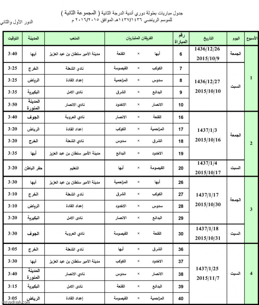 صدور جدول دوري الدرجة الثانية