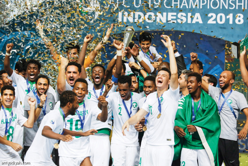 صورة التقطت للاعبي المنتخب السعودي يحتفلون بكأس آسيا في نوفمبر الماضي(أرشيفية)