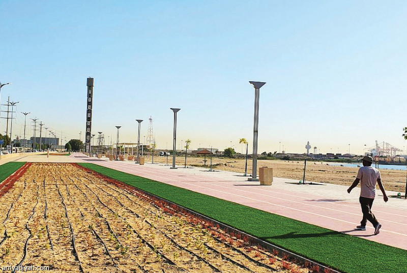 صورة التقطت أمس لشخص يسير منفردًا على ممشى السيف الشرقي في محافظة الجبيل (واس)