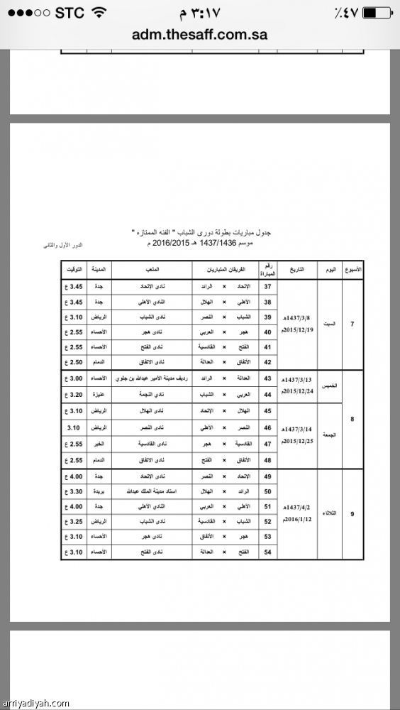 صدور جدولي دوري الناشئين والشباب