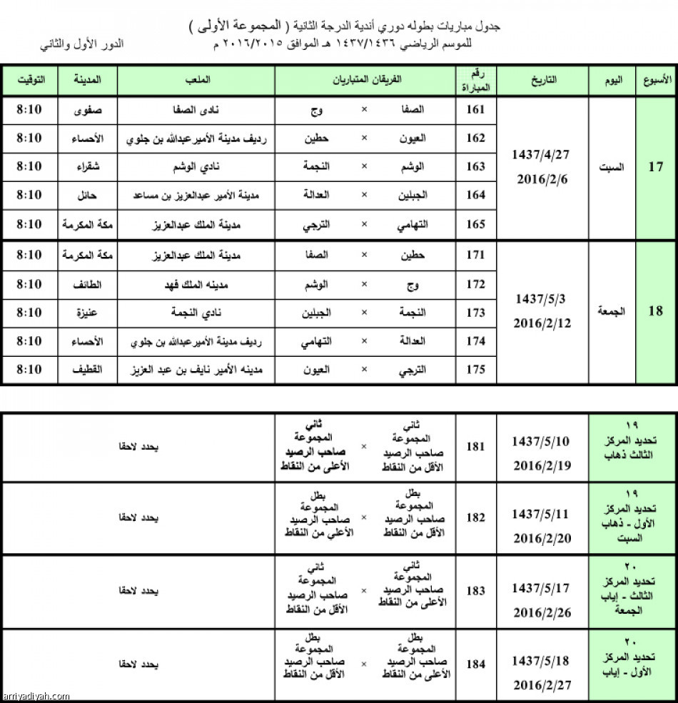 صدور جدول دوري الدرجة الثانية