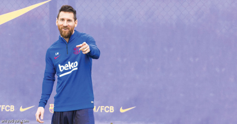 صورة التقطت أمس للأرجنتيني ليونيل ميسي لاعب برشلونة الإسباني خلال التدريبات (المركز الإعلامي ـ برشلونة)