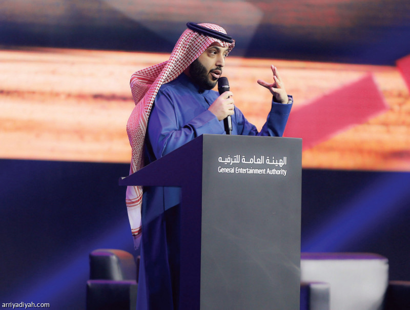 صورة التقطت أمس لتركي آل الشيخ رئيس الهيئة العامة للترفيه أثناء المؤتمر الصحافي الذي استعرض خلاله خطة الهيئة للعام الجاري وبداية العام 2020 تصوير: فواز السنيد وعلي الظاهري