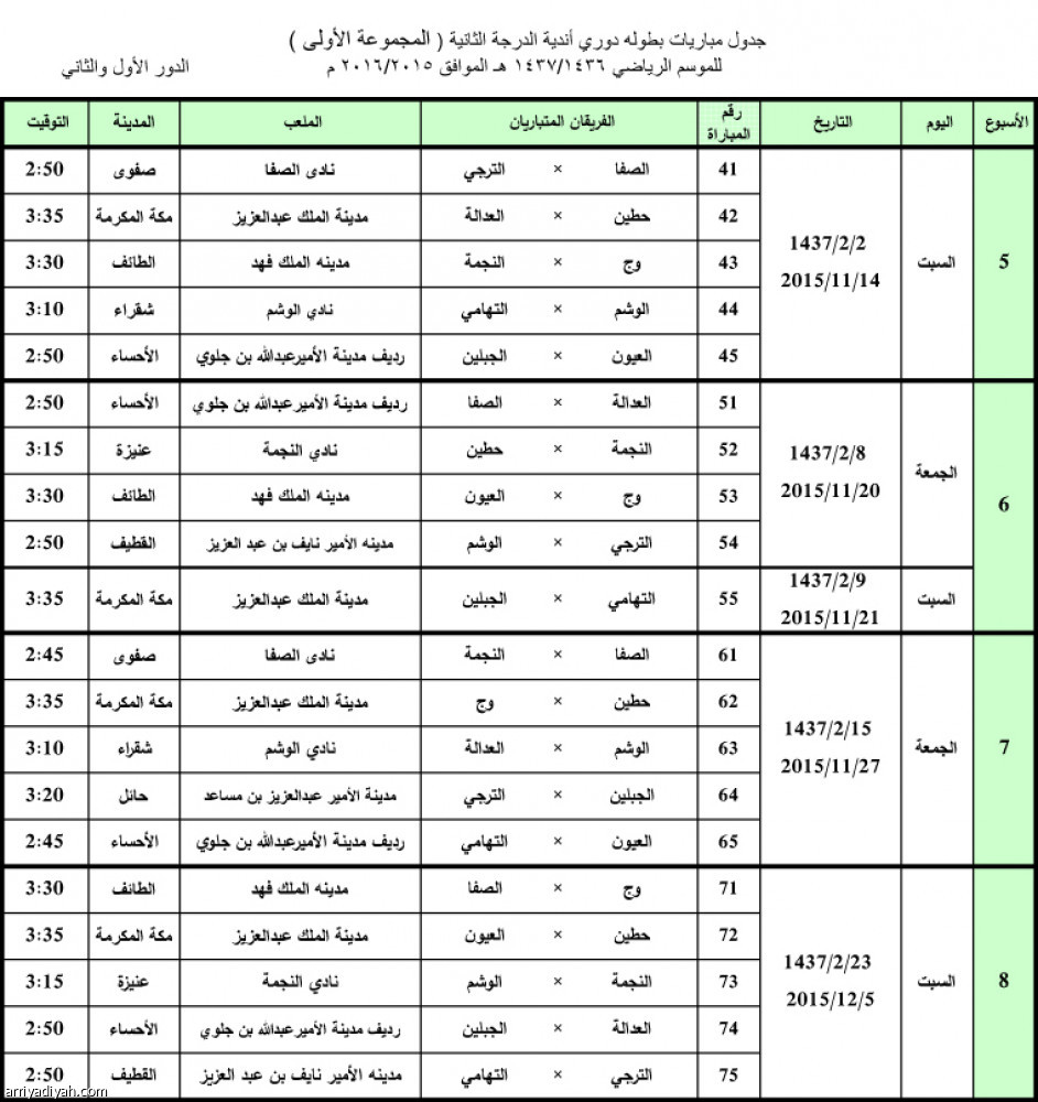 صدور جدول دوري الدرجة الثانية
