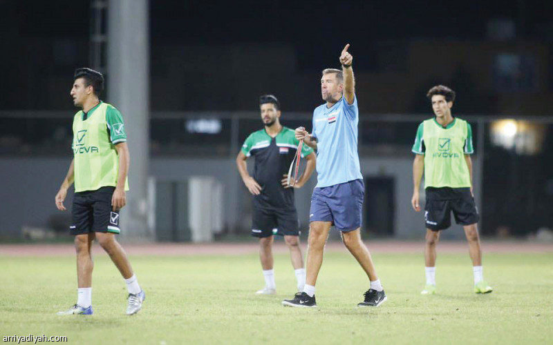 صورة التقطت أمس من الحصة التدريبية للمنتخب العراقي (المركز الإعلامي ـ منتخب العراق)