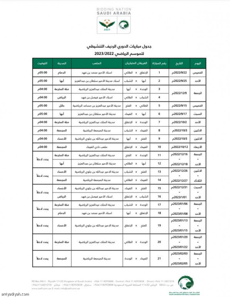 22 سبتمبر.. الدوري الرديف ينطلق  بـ 7 فرق