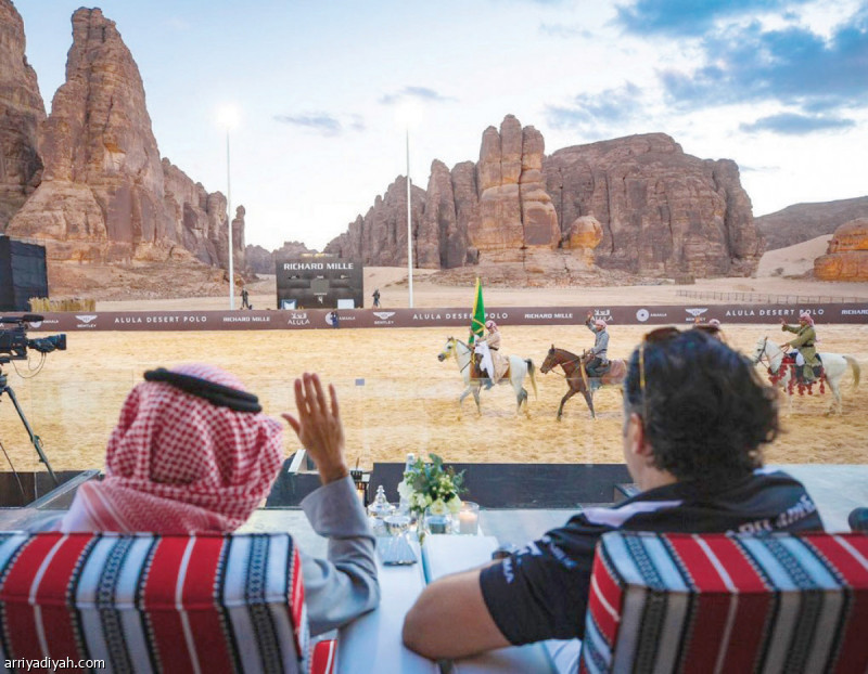 صورة التقطت أمس من منافسات بطولة بولو الصحراء في العلا (المركز الإعلامي ـ الهيئة العامة للرياضة)