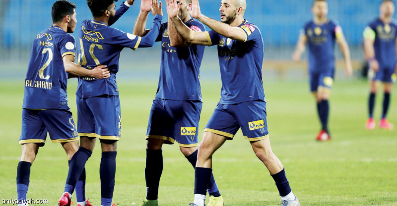 صورة التقطت أمس لرباعي النصر نور الدين أمرابط وعبد الرزاق حمد الله وخالد الغنام وسلطان الغنام يحتفلون بالانتصار على الشباب 4ـ2 في مباراة الجولة الـ 18 من دوري كأس محمد بن سلمان للمحترفين (المركز الإعلامي ـ النصر)
