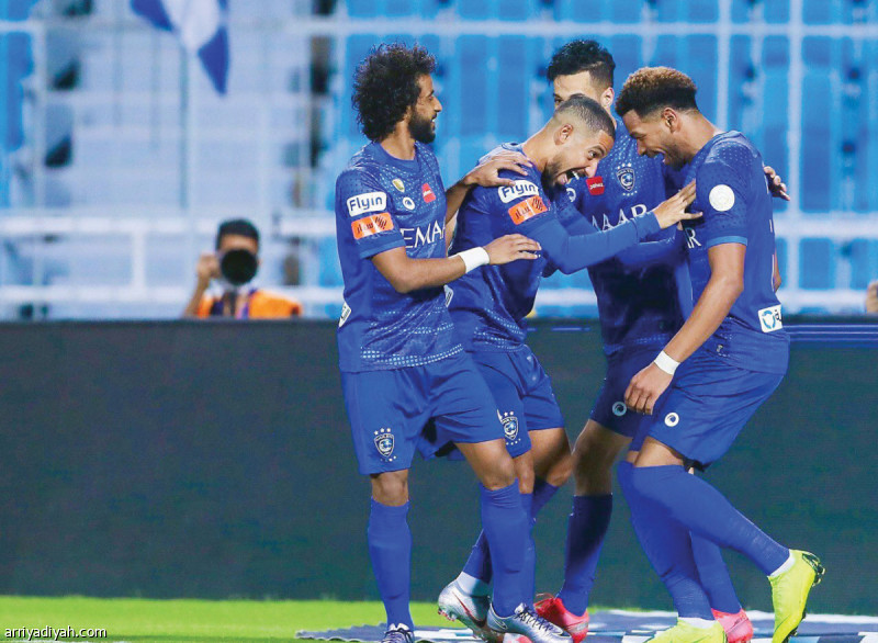 صورة التقطت أمس يحتفل علي البليهي وهتان باهبري وياسر الشهراني وأحمد أشرف لاعبو الهلال بعد تسجيل البليهي الهدف الوحيد للفريق (المركز الإعلامي - رابطة دوري المحترفين)