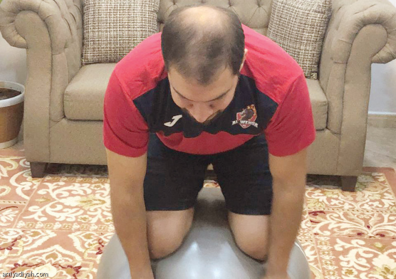 صورة التقطت أمس من تدريبات آل سالم في منزله داخل مدينة القطيف (صورة خاصة بالرياضية)