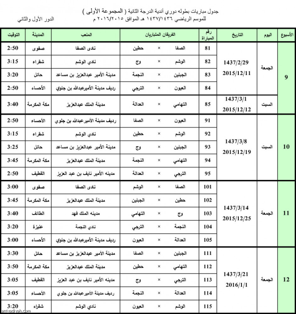 صدور جدول دوري الدرجة الثانية